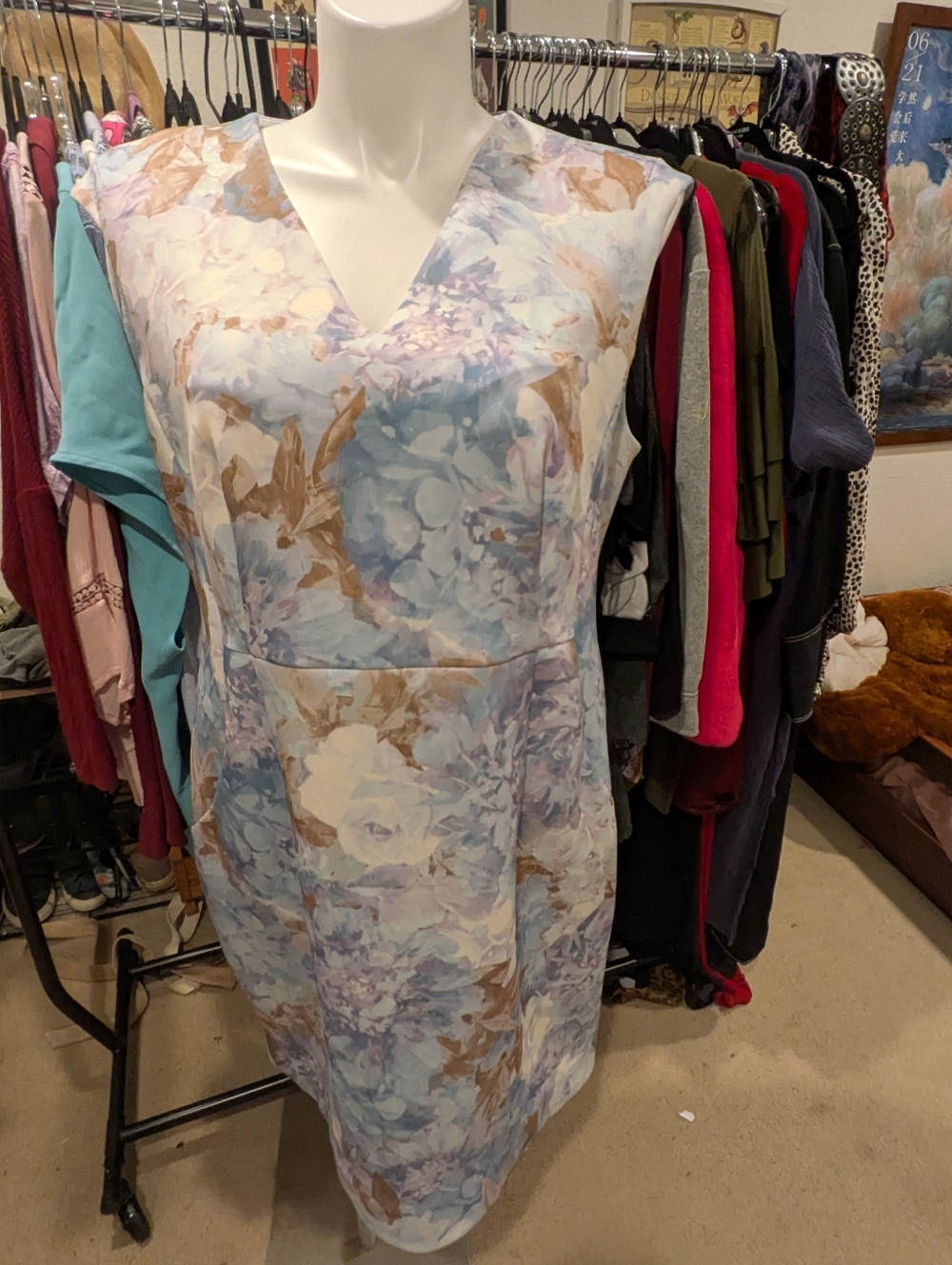Calvin Klein Pastel Floral Print Scuba Dress - 18W
